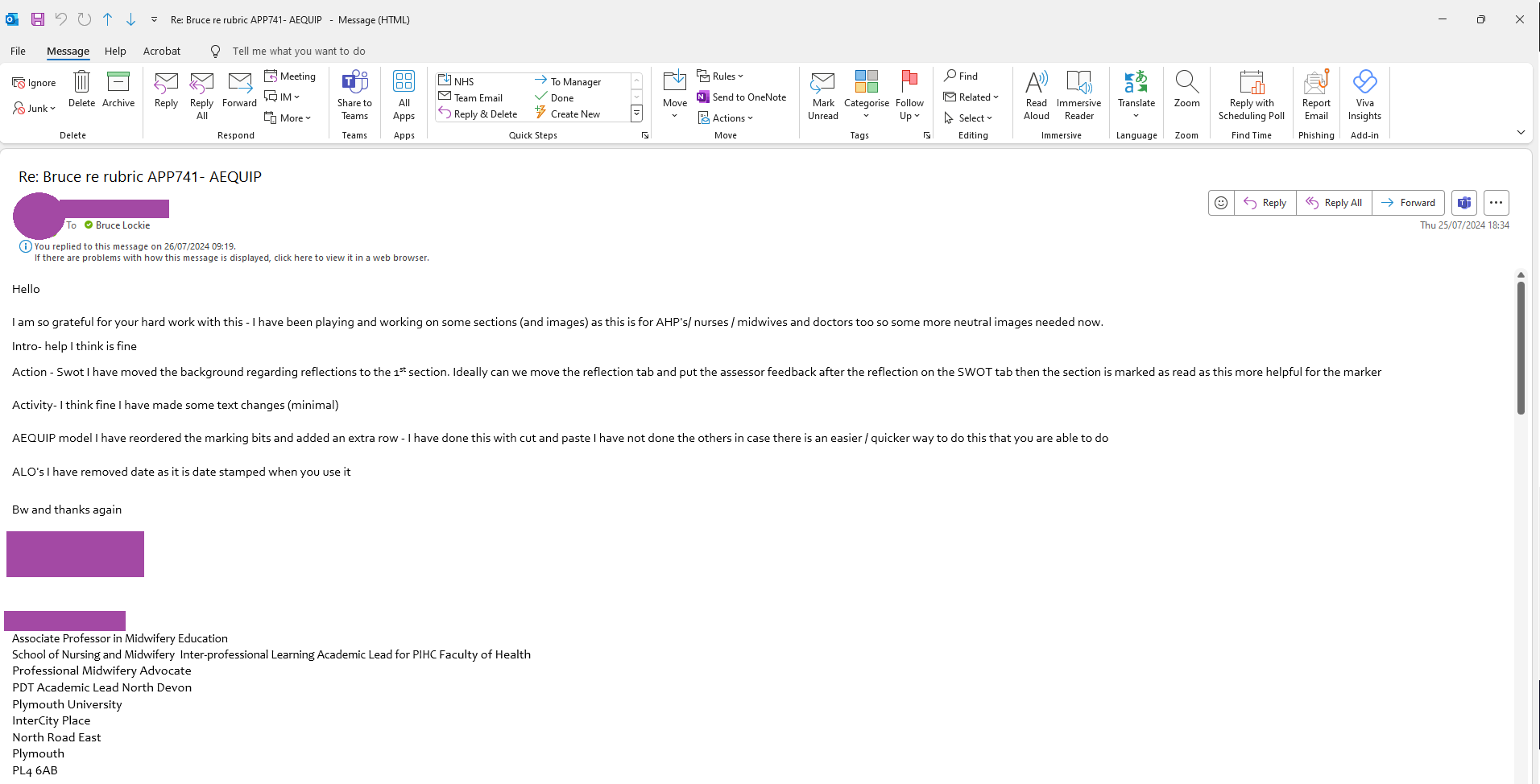 Screenshot of an email, PebblePad - academic co-designing