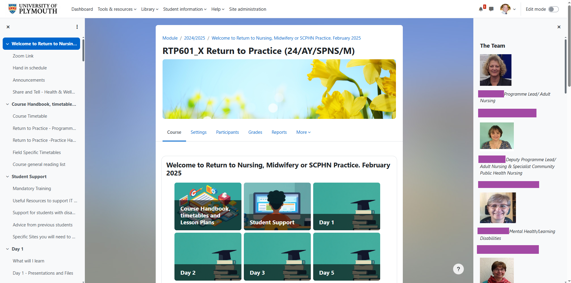 Screenshot of New 'Return to Practice' Moodle site
